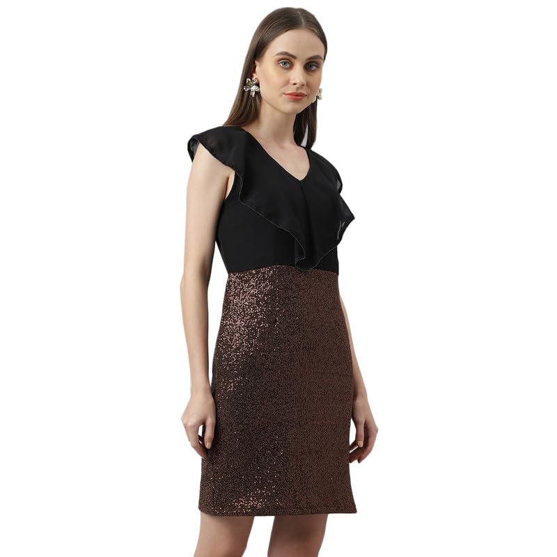 Latin Quarters Women's Cap Sleeves Copper Short Dress | Party Dress | Embellished Gown