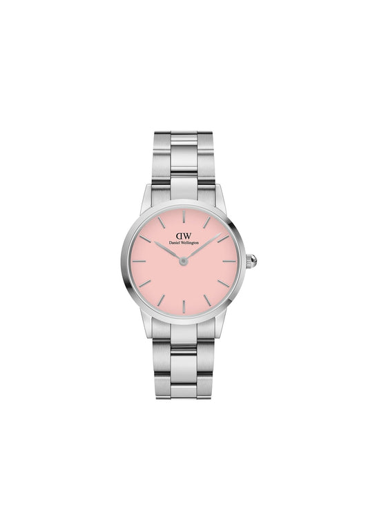 Daniel Wellington Iconic Link Blush 28mm Pink Dial Silver Watch for Women