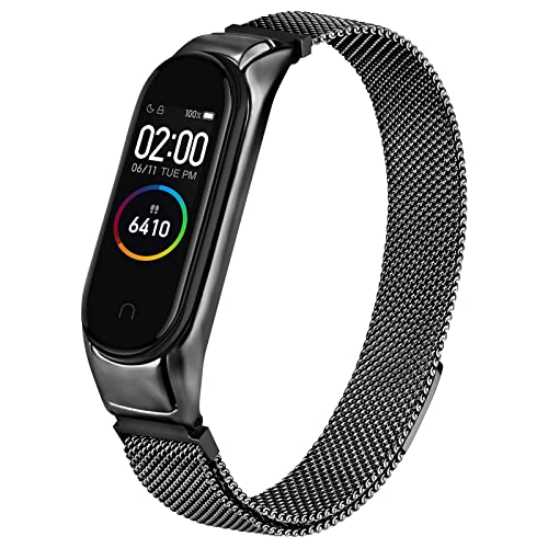 Tobfit Magnetic Strap Compatible for Xiaomi Mi Band 4 / Mi Band 3 (Machine Not Included), Stainless Steel Chain Strap with Magnetic Buckle, Sport Replacement watchstrap for Women & Men (Black)