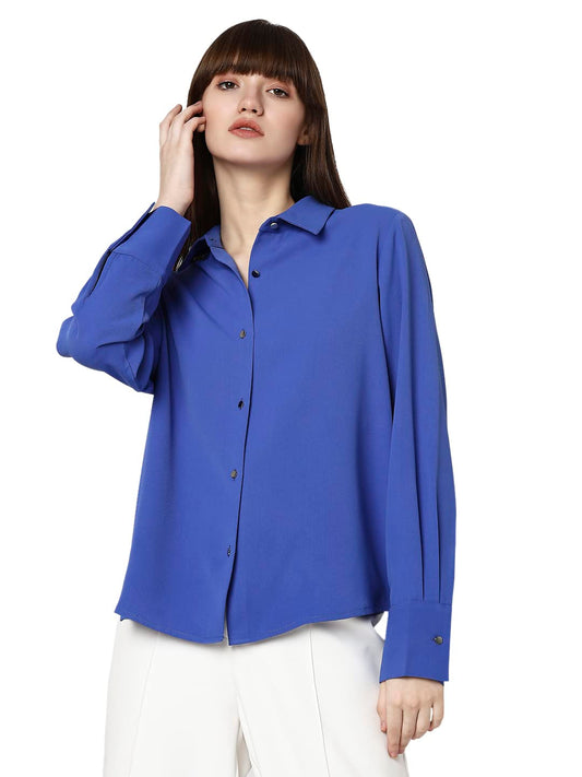 Vero Moda Women's Relaxed Fit Shirt (10298807-Dazzling Blue_Dazzling L)