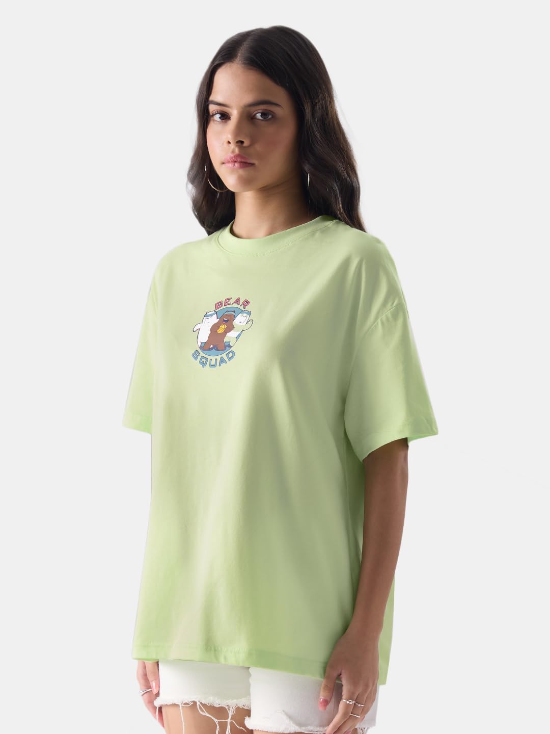 The Souled Store Disney: Tinker Bell Glow Womens Oversized Fit Graphic Printed Half Sleeve Cotton Pink Women Oversized Cropped T-Shirts Oversized fit Graphic Polo Colored Half Sleeve Cottonblend