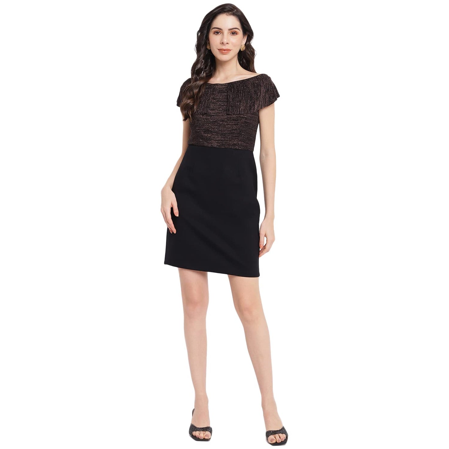 Latin Quarters Women's Black Half Sleeve Solid Dress