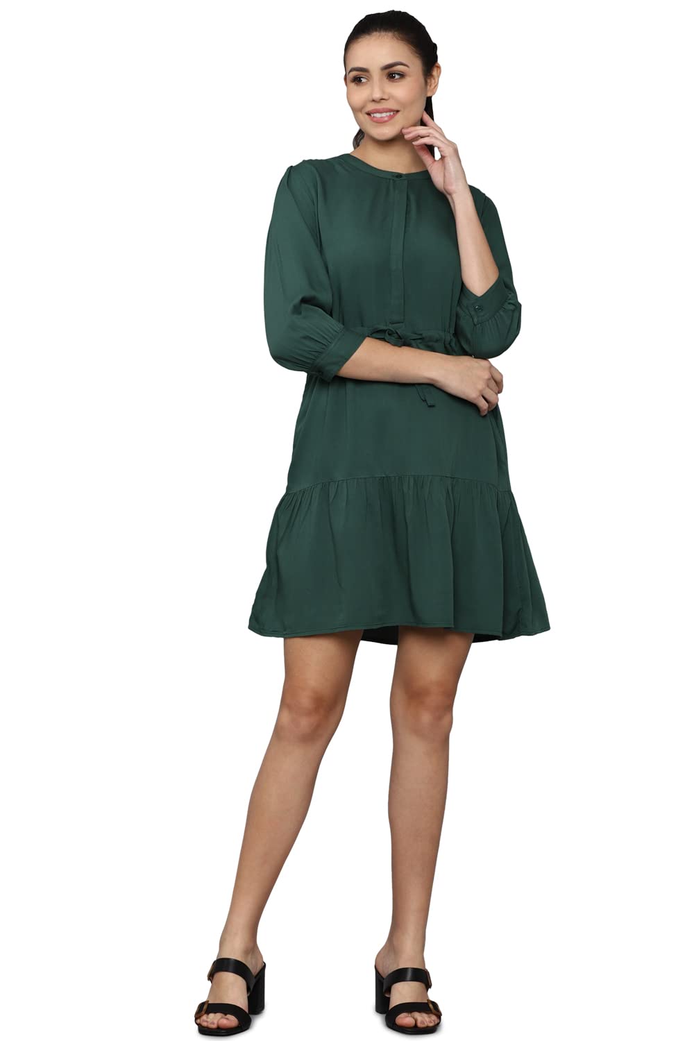 Allen Solly Women's Polyester Classic Mini Dress (Green)