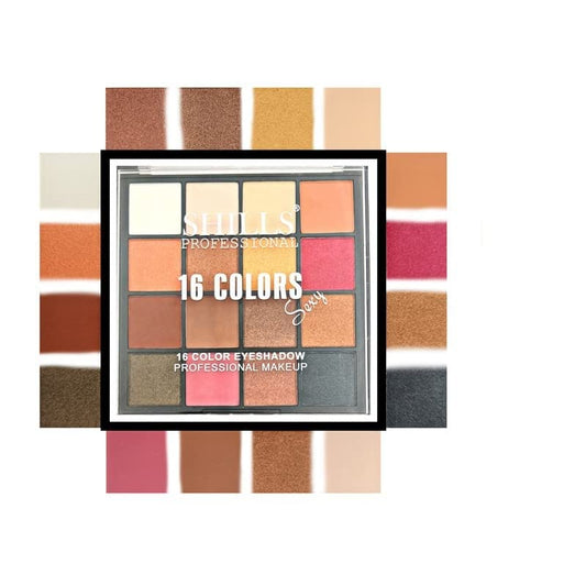 SHILLS PROFESSIONAL 16 colors Eyeshadow Palette| Long wearing and Easily Blendable Eye makeup Palette | Matte, Shimmers and Metallic | Multicolor