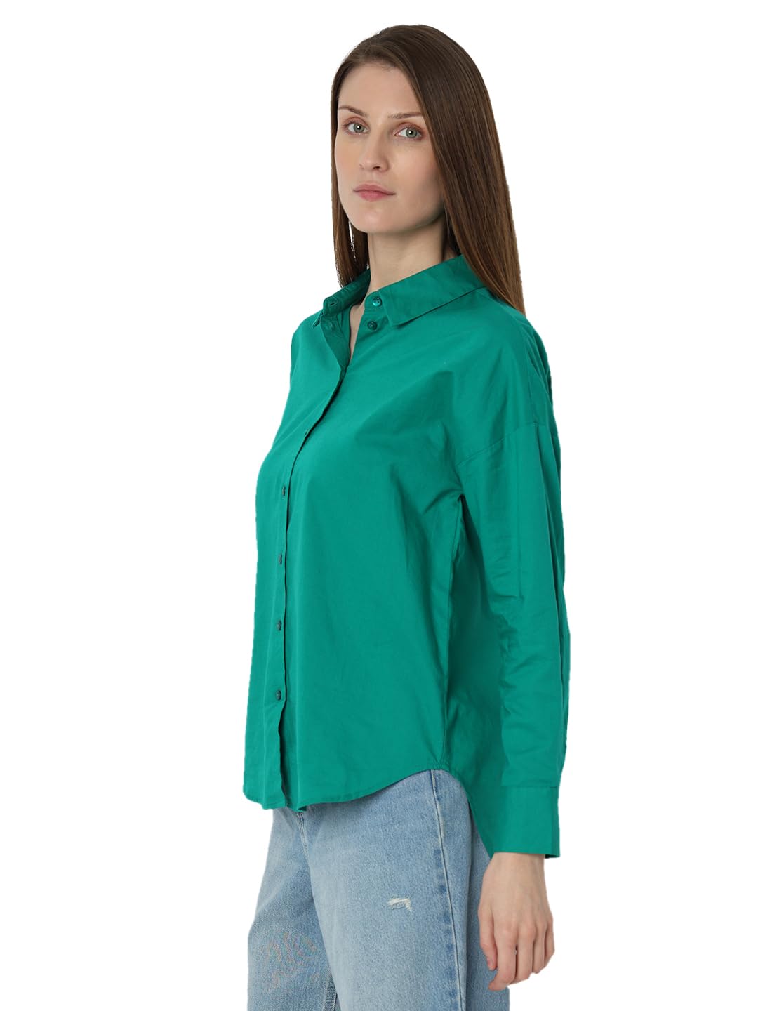 VERO MODA Women's Solid Regular Fit Shirt (296899302-Pepper Green_Pepper