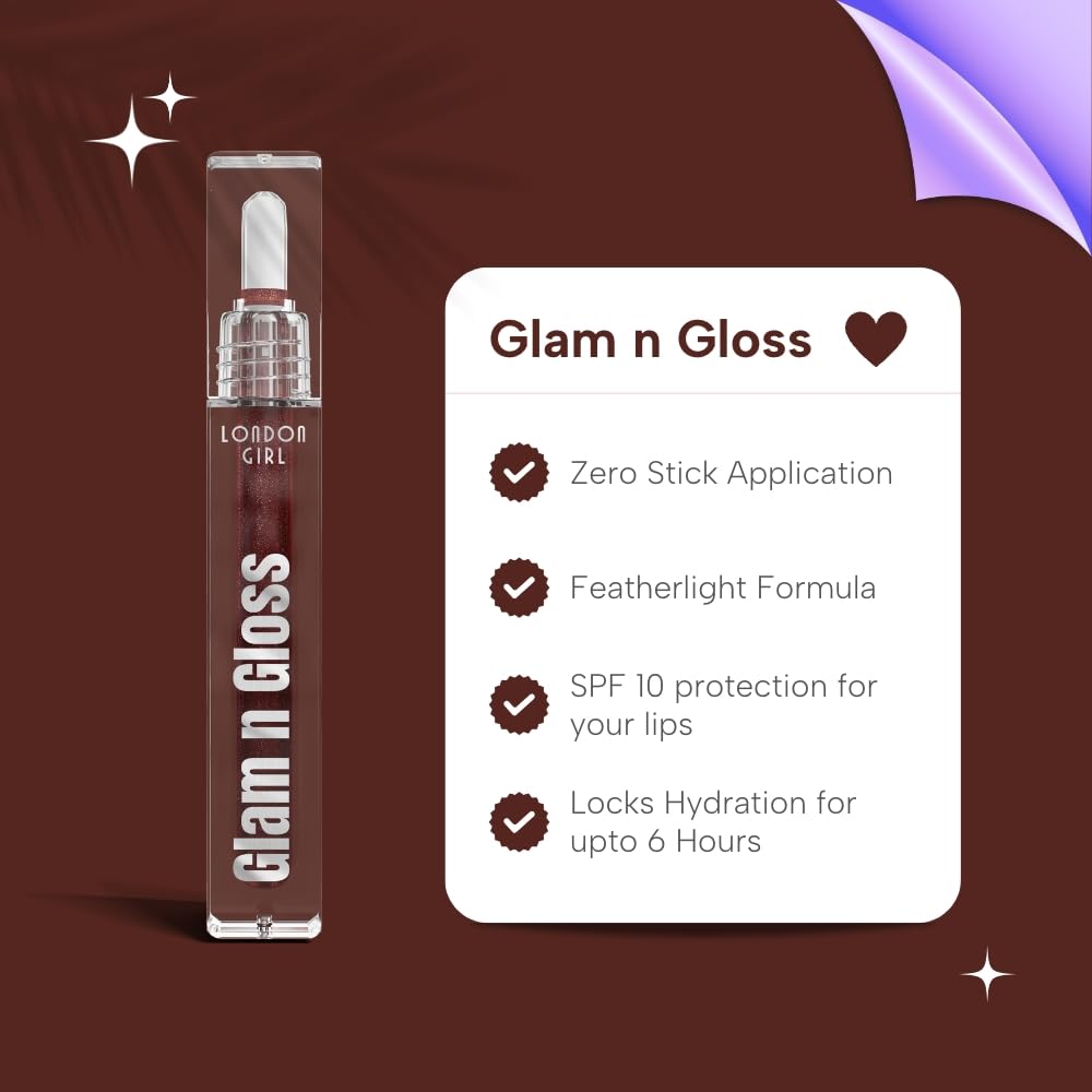 London Girl Glam n Gloss Lip Gloss Plump-Up Lightweight Lip Gloss With High Shine Glossy Finish For Fuller And Plump Lips - 03 (Caffeine Blast)