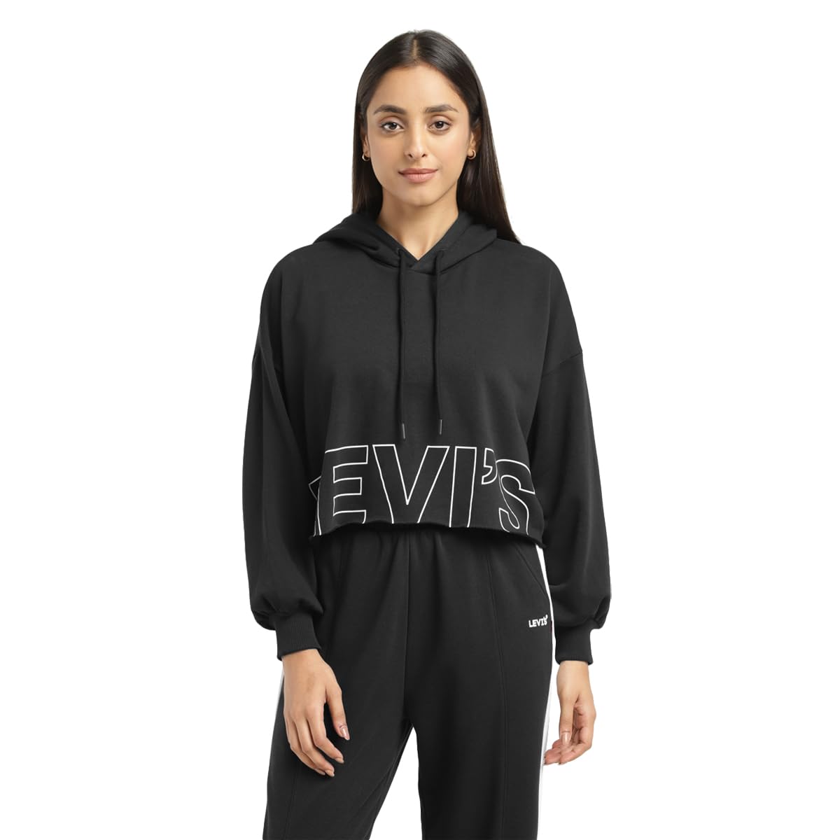 Levi's Women's Brand Logo Black and White Hooded Sweatshirt