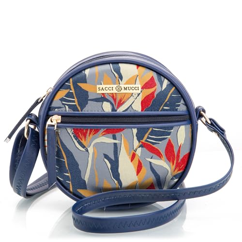 SACCI MUCCI Round Crossbody Bag | Side Sling Bag for Women and Girls | Latest Stylish Shoulder Bag for Ladies - Exotic Jungle (Navy Blue)