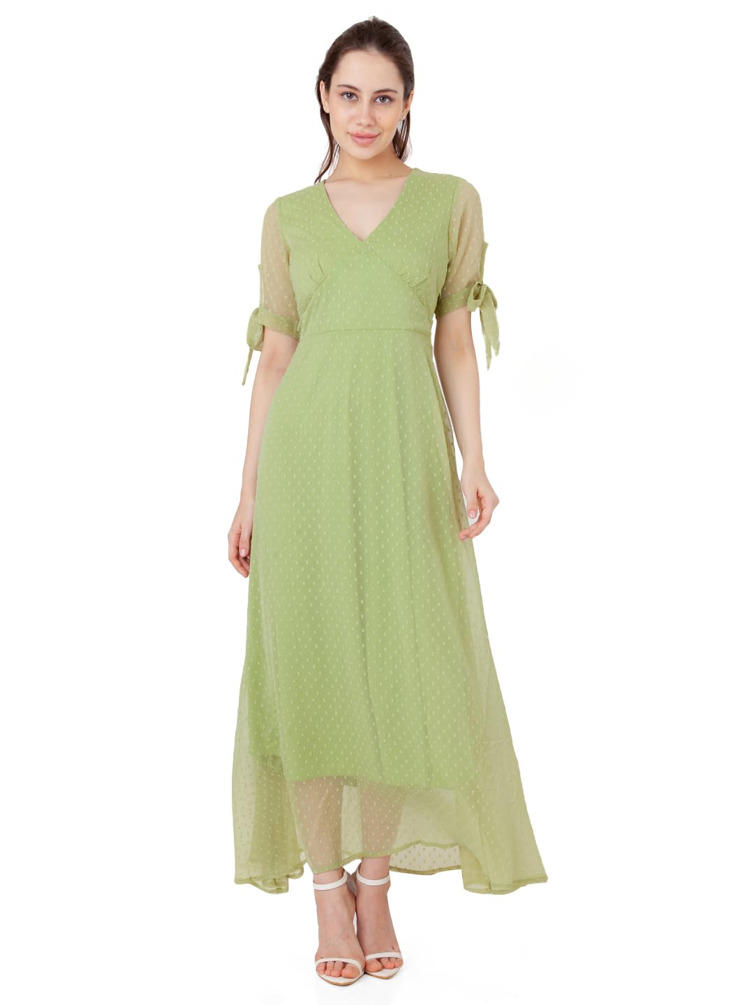 Zink London Women's Green Solid A-Line Maxi Dress