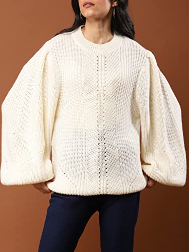 Aarke Ritu Kumar Women's Acrylic Round Neck Sweater SWTHAJ01N30127710-WHITE-L