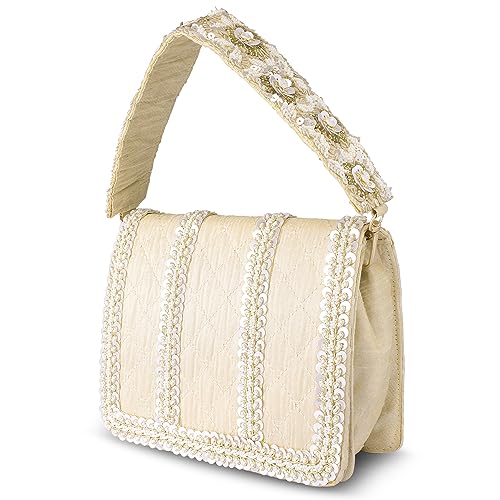 Peora Cream Clutch Purse for Women Handmade Evening Handbag Stylish Fashion Sling Bag for Girls