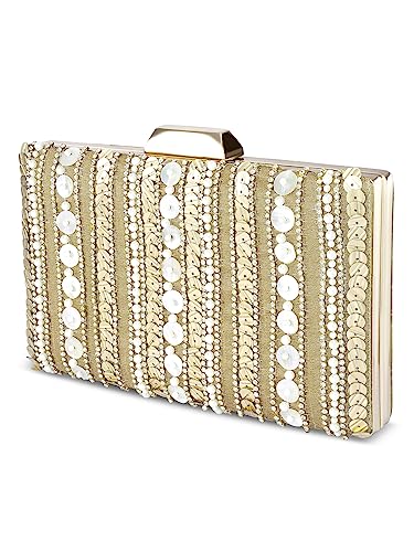 Peora Golden Clutch Purses for Women Handmade Evening Handbag Stylish Bridal Fashion Clutch Bag for Girls