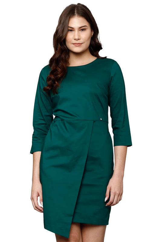 Allen Solly Women's Polyester Classic Above The Knee Dress (Green)