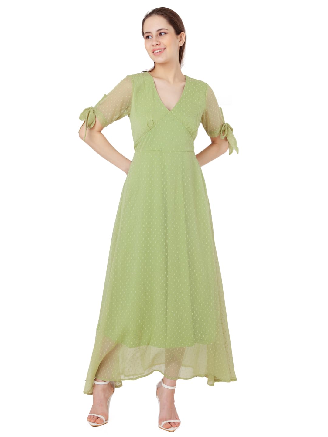 Zink London Women's Green Solid A-Line Maxi Dress