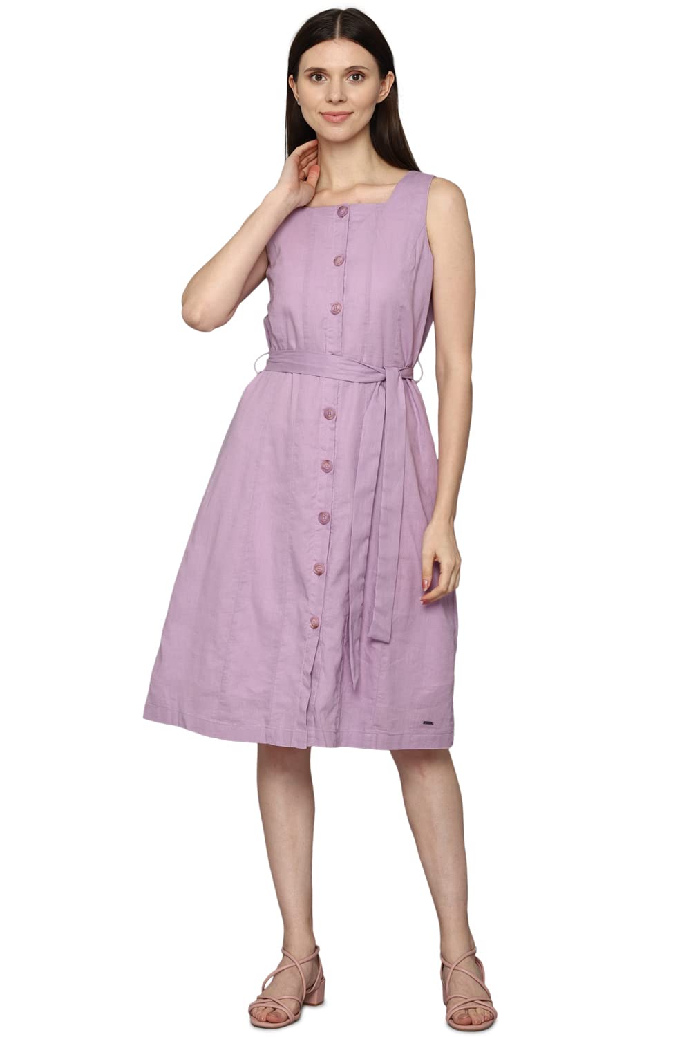 Allen Solly Women's Cotton Blend Shirt Knee-Length Dress (Purple)