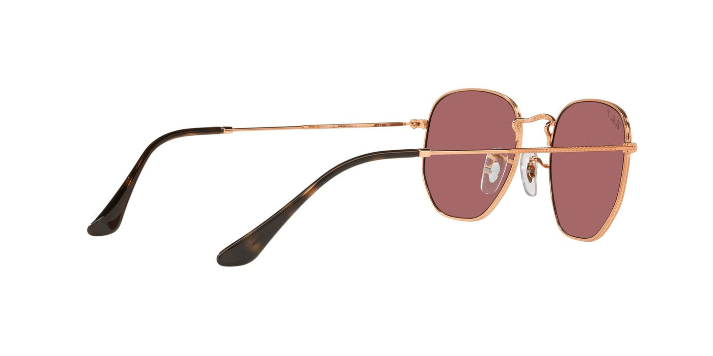 Ray-Ban Women's Rb3548n Flat Lens Hexagonal Sunglasses, Rose Gold/Polarized Purple, 51 mm