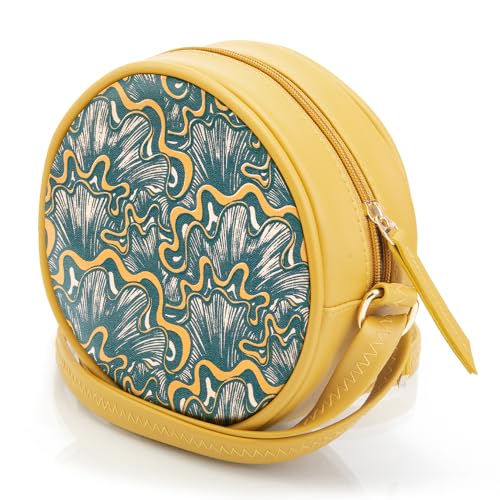 SACCI MUCCI Round Sling Bag, Printed Sling Bag For Girls, Women Sling Bag, Crossbody Bag For Women-Aquatic Mushrooms (Mustard)