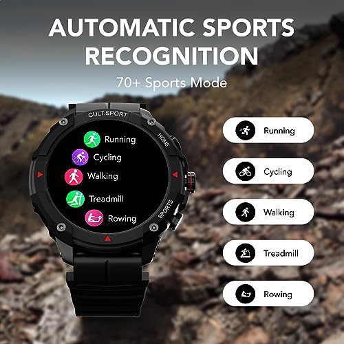 Cultsport Ranger Xr 1.43" Amoled Outdoor Rugged Smartwatch for Men, 850 Nits, Always On Display, Bluetooth Calling, 420Mah Battery, Sports Recognition, Health Tracking, Round Digital Watch, Black