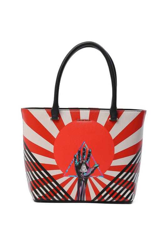 Satya Paul Red Beige PU Leather Printed Women Tote Handbag