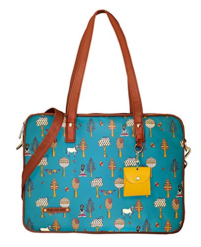 Funk For Hire Women Printed Vegan 15.6 inch Leather Laptop Handbag/Sling Bag Teal Blue