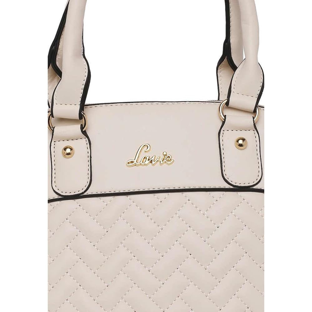 Lavie Criss Marjorie Synthetic leather Zipper Closure Women's Satchel Handbag (OFF WHITE, MEDIUM)