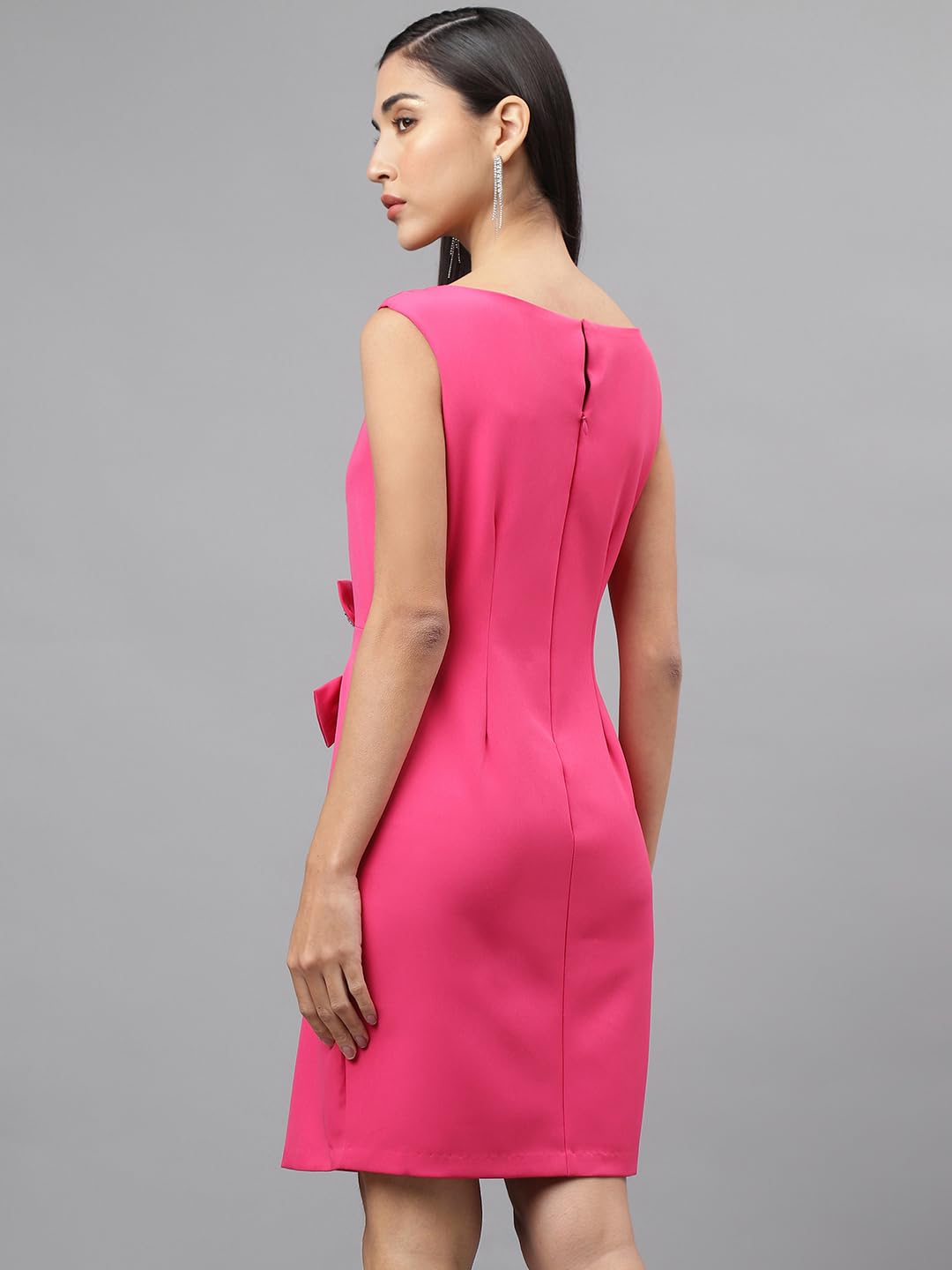 Latin Quarters Women Pink Cap Sleeve V-Neck Women Shift Dress