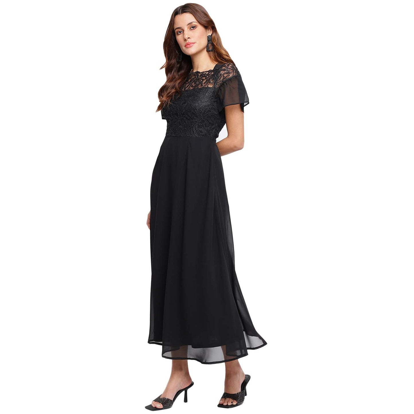 Latin Quarters Women's Black Polyester Short Sleeve Maxi Dress_M