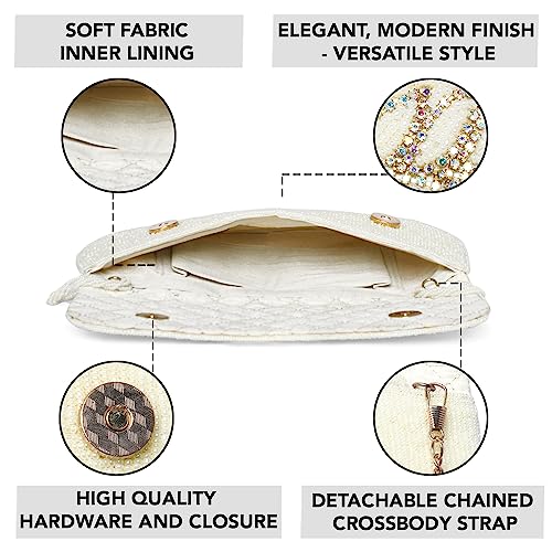 Peora White Clutch Purses for Women Handmade Evening Sling Handbag Stylish Bridal Fashion Clutch Bag for Girls