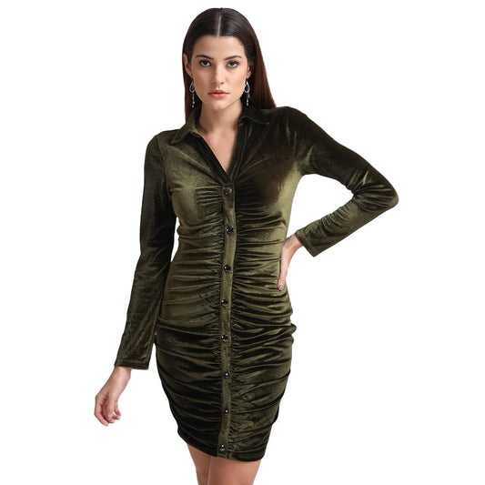 Kazo Embellished Velvet Cowl Neck Womens Mini Dress (Olive)