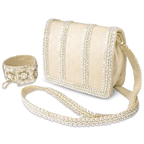 Peora Cream Clutch Purse for Women Handmade Evening Handbag Stylish Fashion Sling Bag for Girls