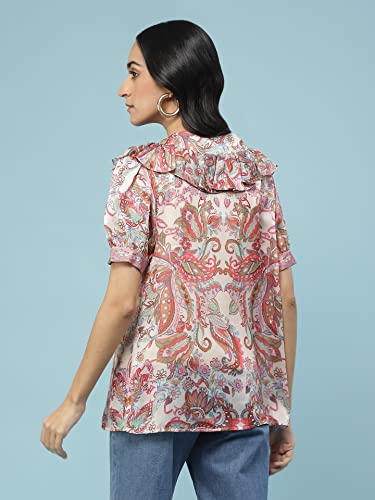 Aarke Ritu Kumar Multi Color Printed Button-Down Top with Ruffles with Camisole