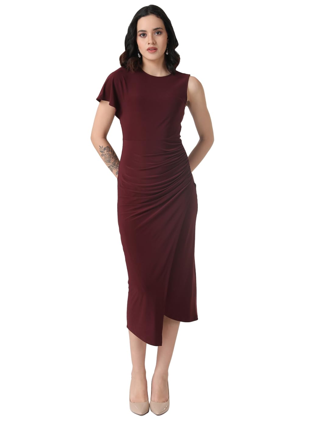 Kazo Women's Polyester Fit and Flare Midi Dress (Port Royale)