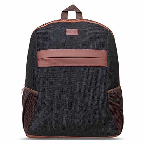 ZOUK Jet Black Plain Printed Women's Jute Handcrafted Vegan Leather Black Classic Backpack