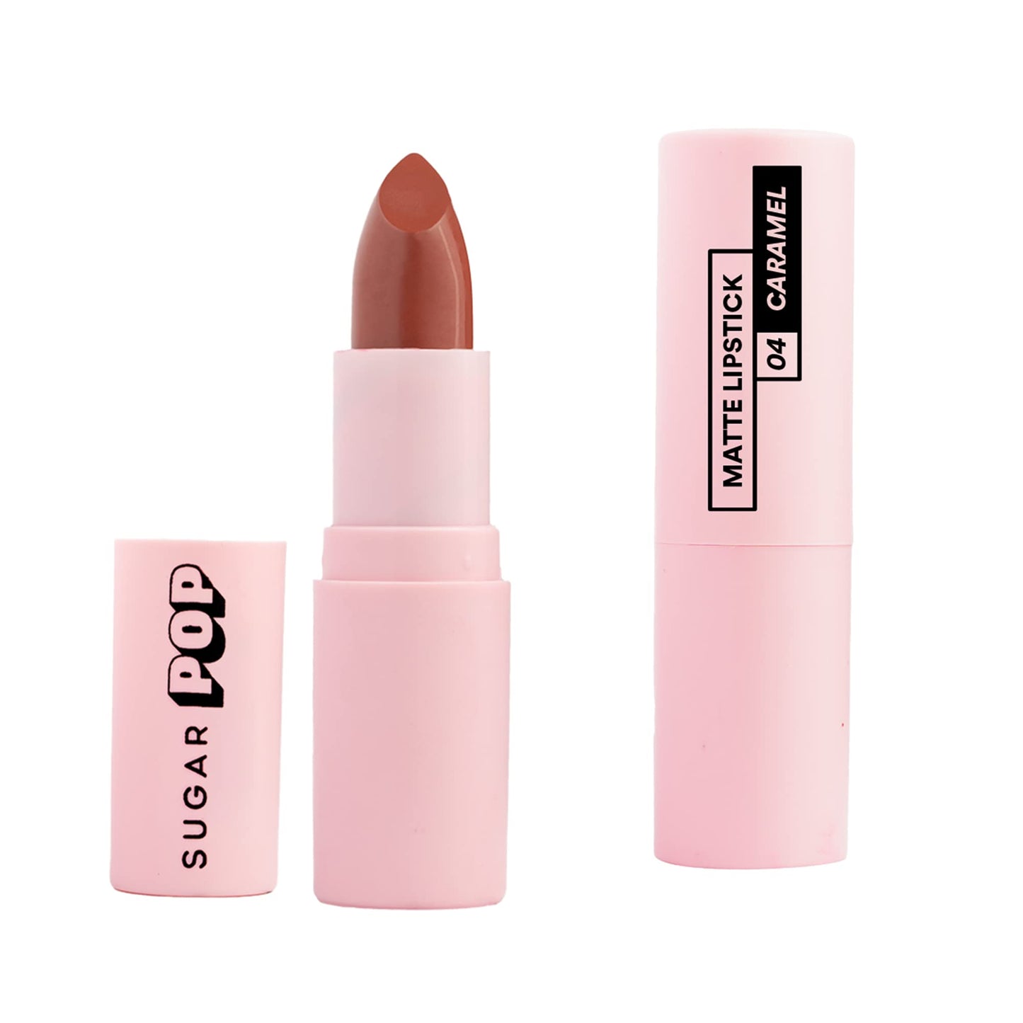 SUGAR POP Matte Lipstick - 04 Caramel (Peachy Brown) – 4.2 gm – Non-drying Formula, Long Lasting, Vegan, Paraben Free l Lipstick for Women