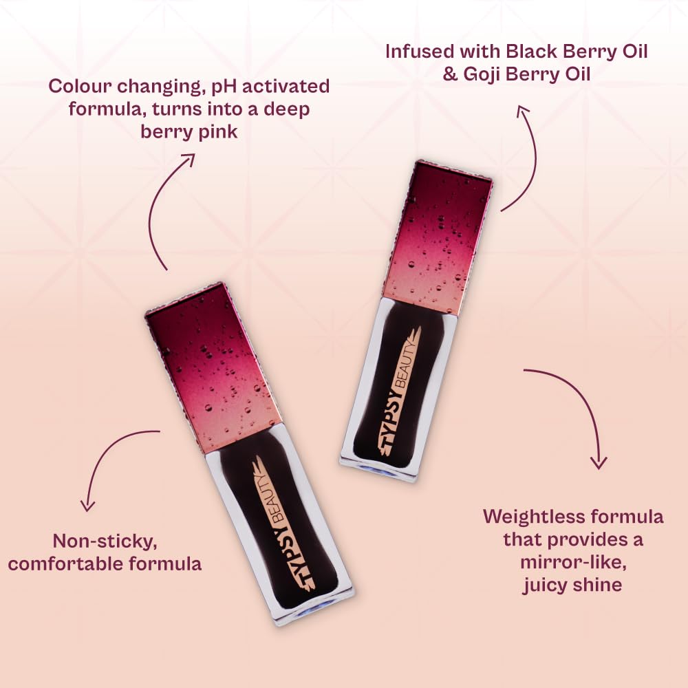 Typsy Beauty Midnight 2-in-1 Lip & Cheek Oil | pH-Activated Custom Berry Pink, Intense Hydration with Acai Berry & Hibiscus Oil, Long Lasting Lip tint & Blush, Formulated In Italy 6.4g