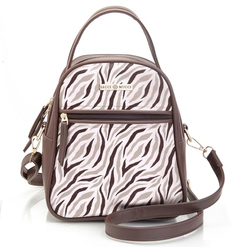 SACCI MUCCI Women's Satchel Bag | Ladies Purse Handbag | Women's Handbag - Wave Botanical (Brown)