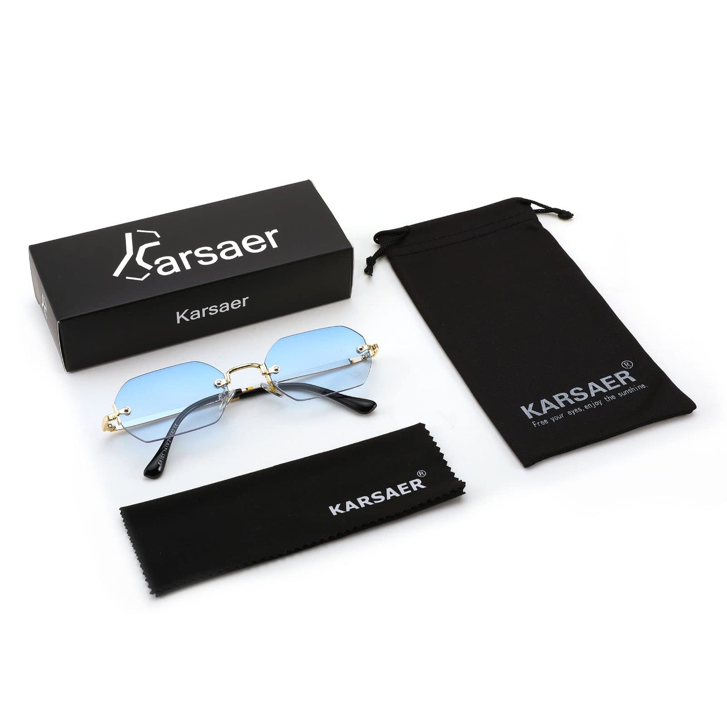 Karsaer Vintage Rectangle Sunglasses Rimless Frameless Candy Color Glasses Women Men