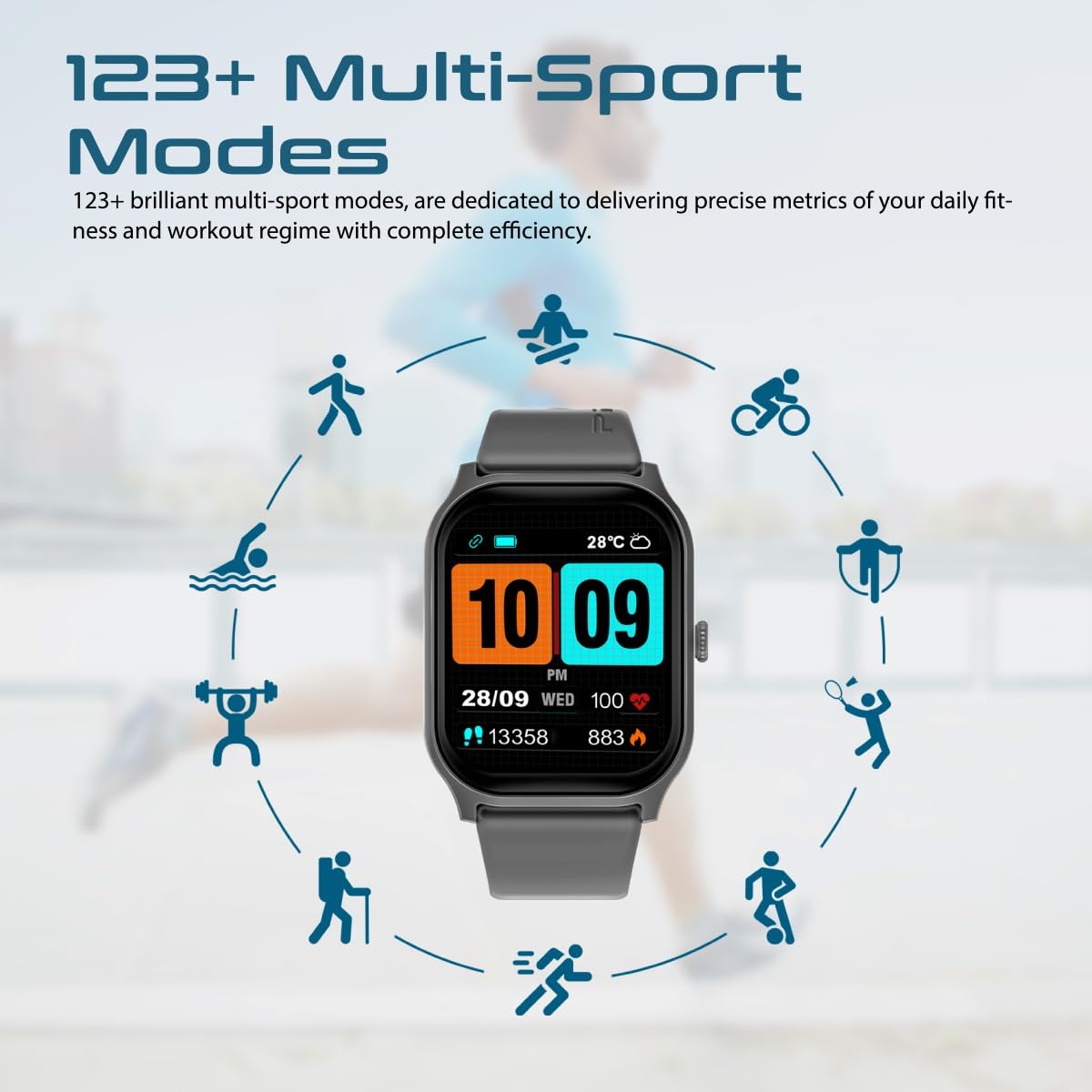 Promate Xwatch-B2 Smartwatch with 2.01” Ultra Large Display, BT Calling, 15 Days Battery Life, 123+ Sports Mode, IP67 Water Proof, Smart Notification, Real-time HR Monitor, 200+ Watch Faces (Graphite)