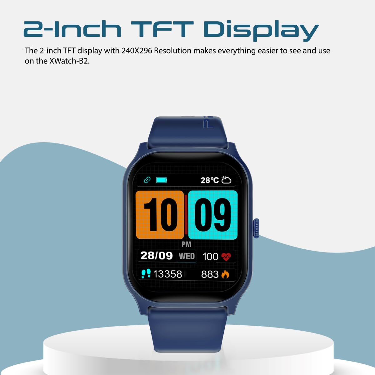 Promate Xwatch-B2 Smartwatch with 2.01” Ultra Large Display, BT Calling, 15 Days Battery Life, 123+ Sports Modes, IP67 Water Proof, Smart Notifications, Real-time HR Monitor, 200+ Watch Faces (Blue)