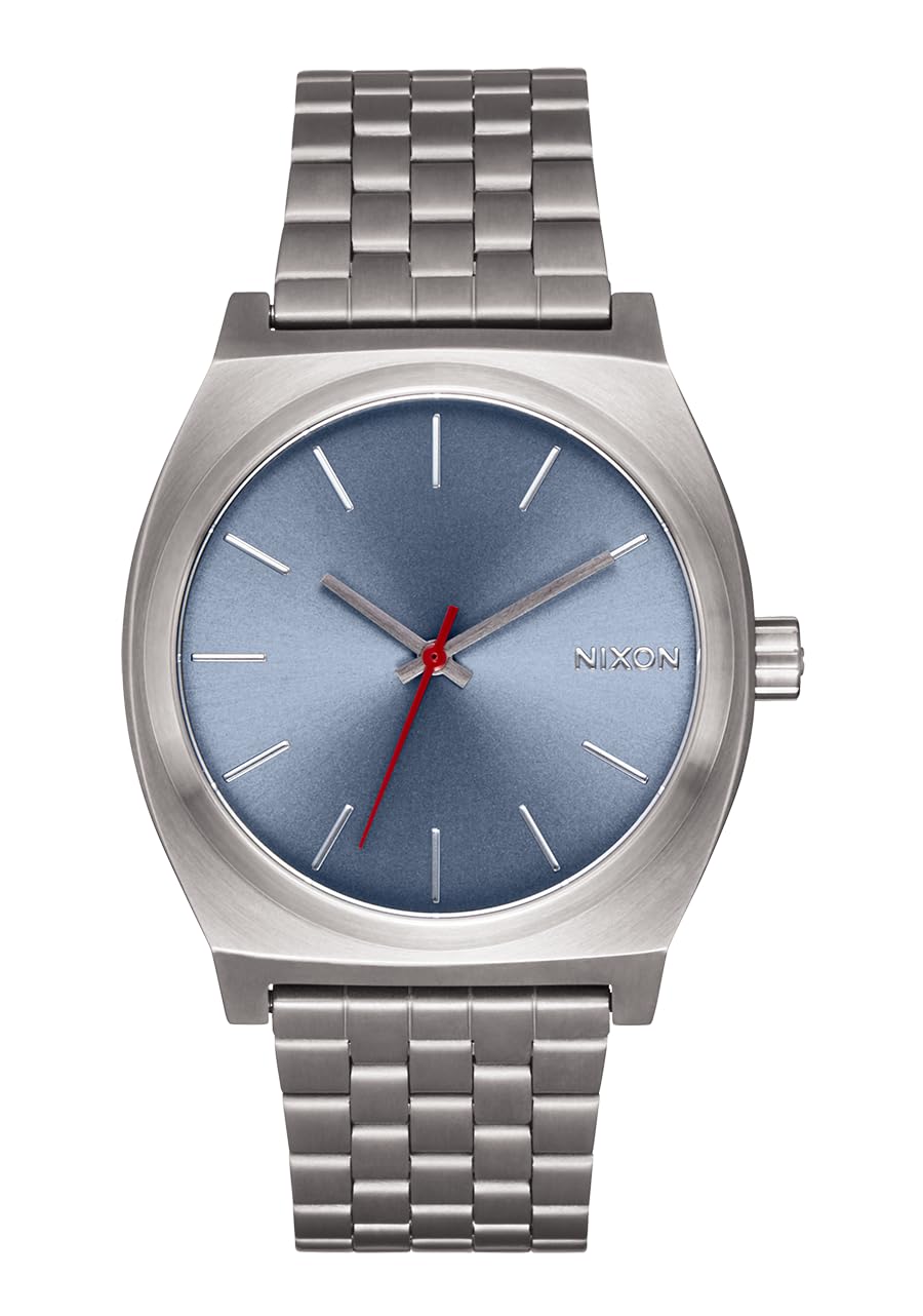 NIXON Time Teller A045 - Light Gunmetal/Dusty Blue - 100m Water Resistant Men's Analog Fashion Watch (37mm Watch Face, 19.5mm-18mm Stainless Steel Band)