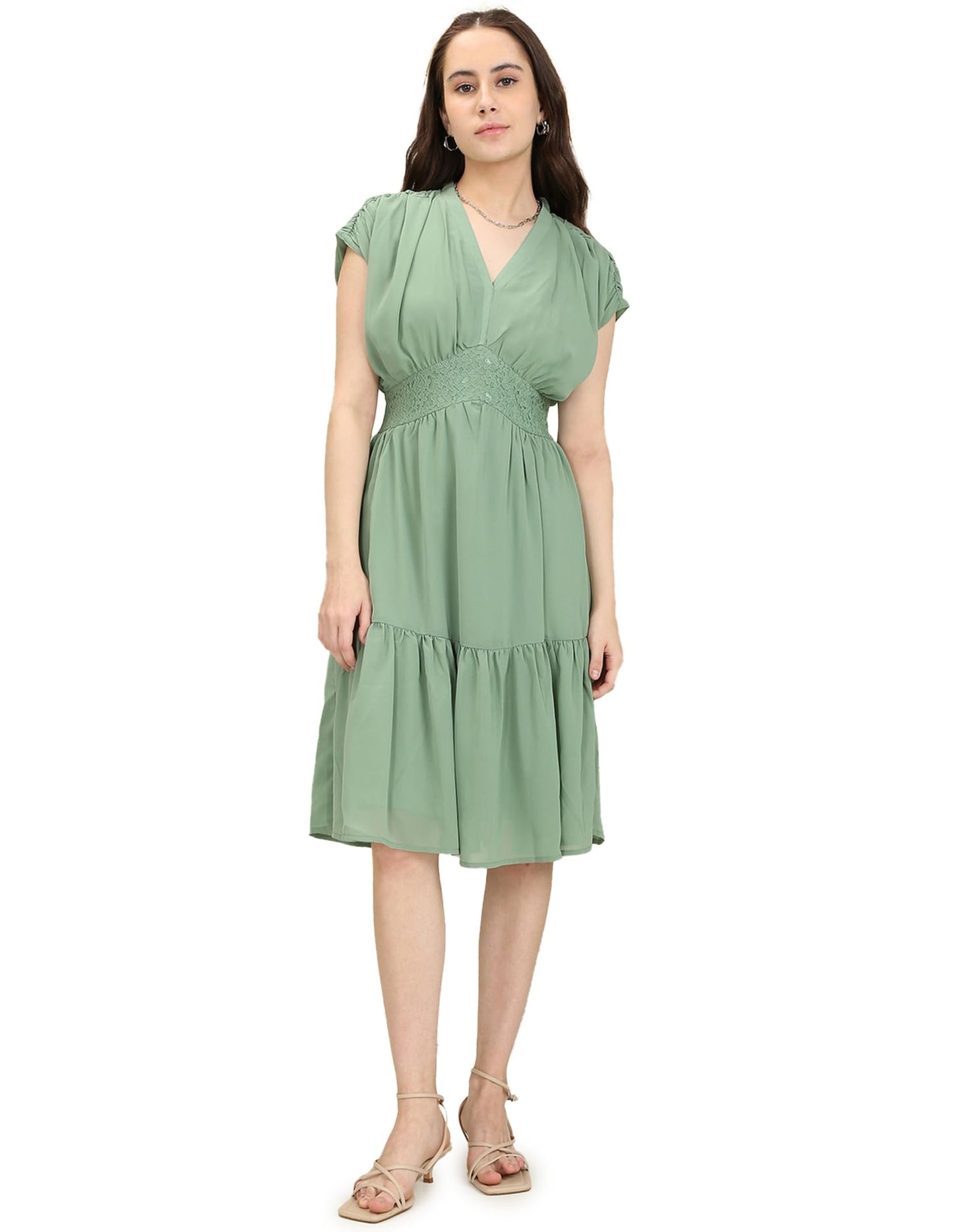 U.S. POLO ASSN. Women's Polyester Empire Waist Knee-Length Dress (Green)