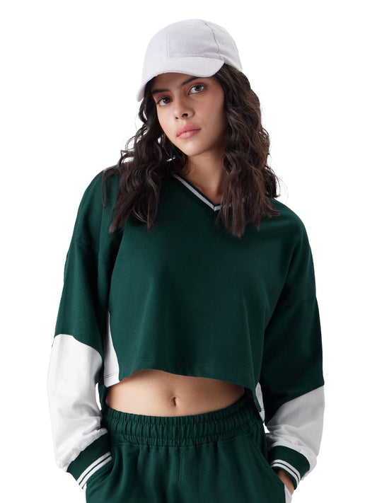 The Souled Store TSS : Varsity Green Women and Girls Oversized fit Full Sleeve Cotton Multi Color Crop Tops