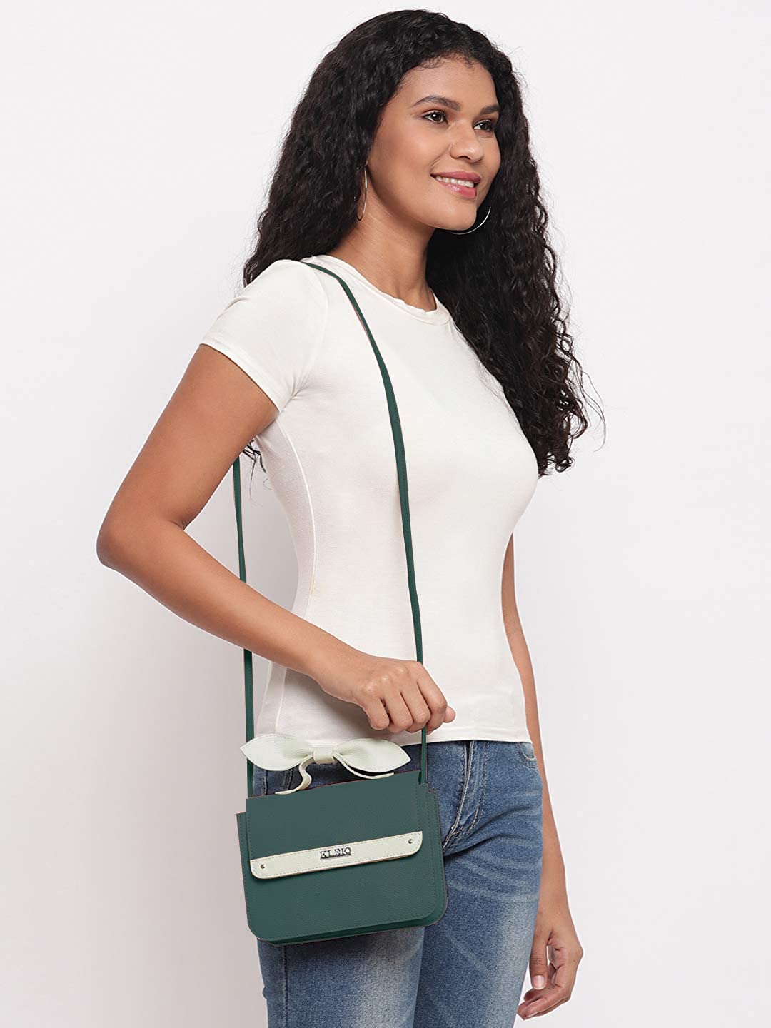 KLEIO Stylish Top Bow Sling Bag for Women Girls(HO8019KL-DGWH)-White
