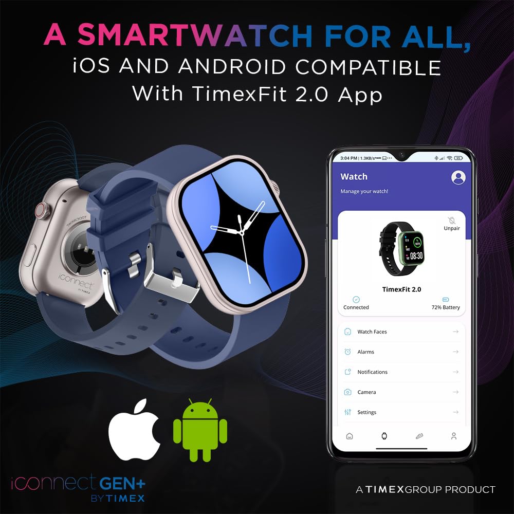 TIMEX iConnect Gen+ Smartwatch|2.01" TFT Display with 240x296 Pixel Resolution|Single Sync Bluetooth Calling|AI Voice Assist|100+ Sports Modes|200+ Watchfaces|Upto 7 Days Battery(Normal Usage)