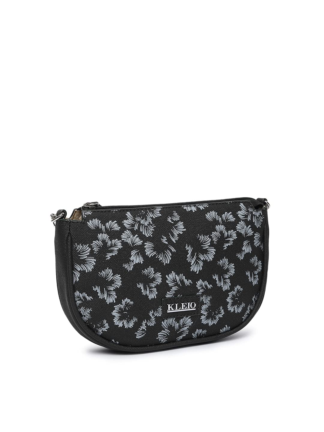 KLEIO Printed PU Leather Light Weight Double Sling Cross body Side Bag for Women and Girls(HO8071KL-BL)(Black)