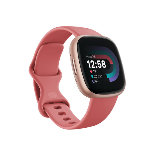 Fitbit Versa 4 Fitness Watch (Pink Sand/Copper Rose Aluminium) with 6-Month Premium Membership