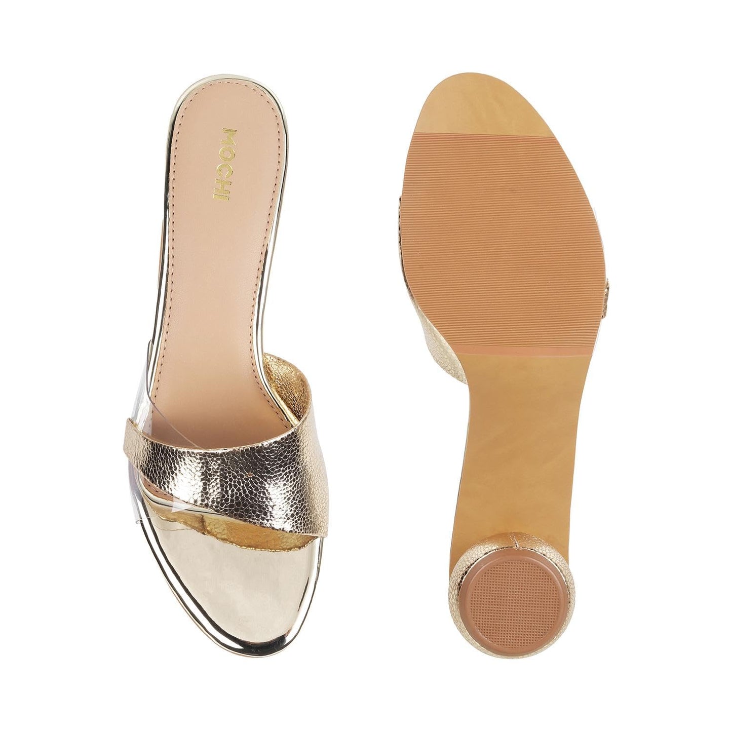 Mochi Women Gold Block Heel Fashion/Partywear Sandal