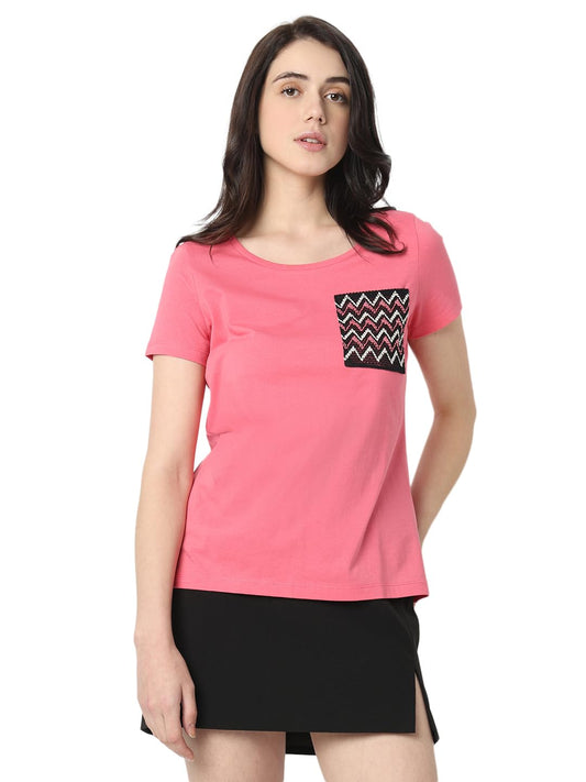 VERO MODA Women's Regular Fit T-Shirt (10314919-Pink Lady_Pink