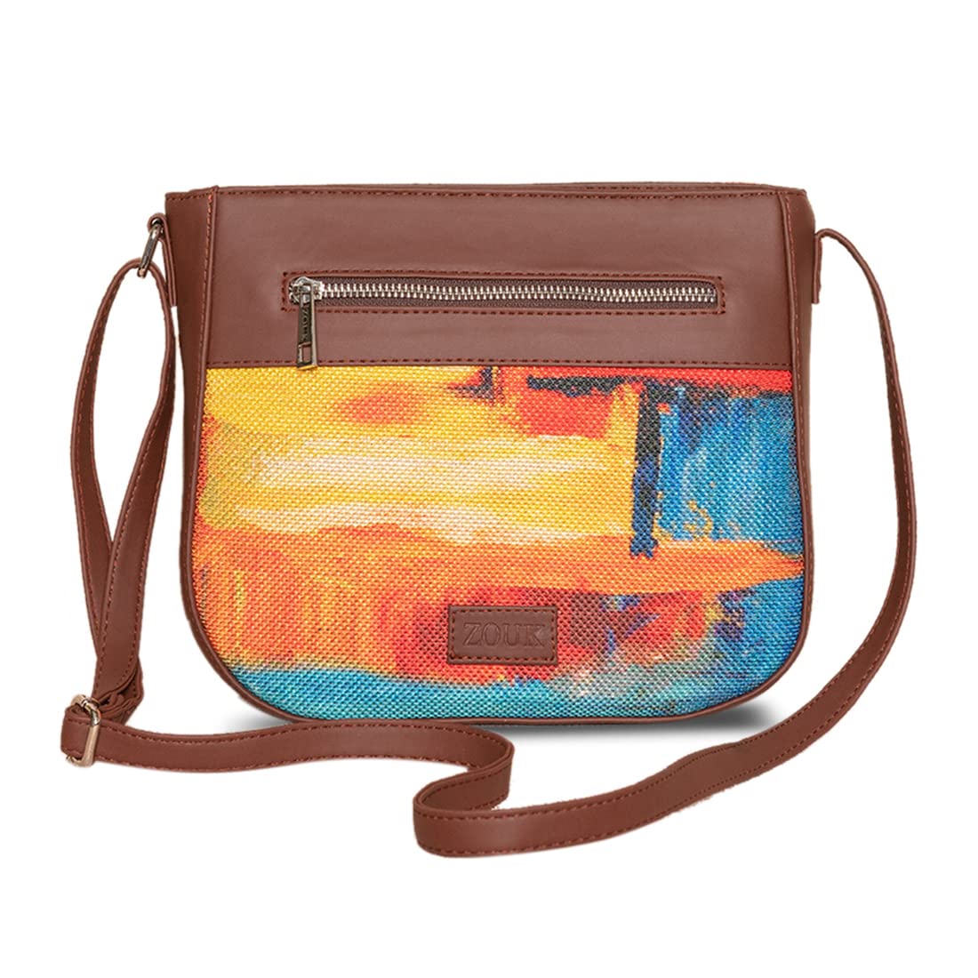 ZOUK Women's Handcrafted Multicolor Abstract Printed U Shaped Sling Bag