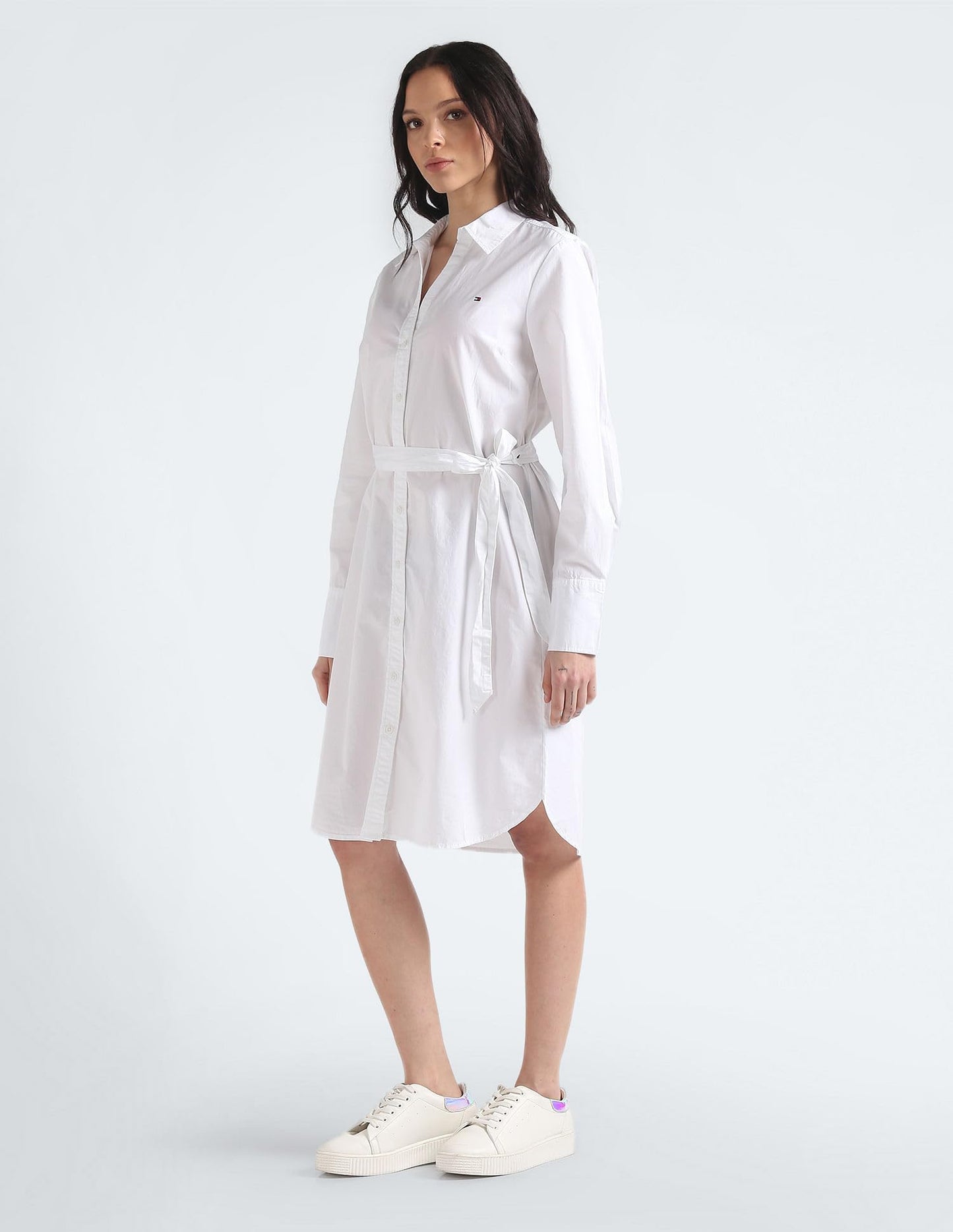 Tommy Hilfiger Women's Cotton Shirt Above The Knee Casual Dress (S24HWDR035 White